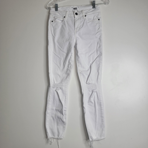 ANTHROPOLOGIE PAIGE Verdugo Crop white skinny jeans Size 25 distressed - Picture 3 of 10